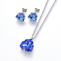 Set de Collar y Aretes Mujer Cristales Azules - SE000080 Acero Inoxidable 304